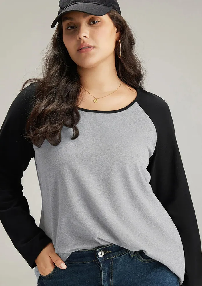 Heathered Grey Raglan Sleeve Plus Size T-shirt