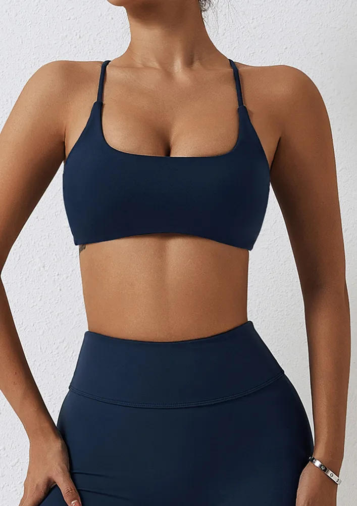 SEAMLESS CRISS-CROSS DARK BLUE SPORTS BRA