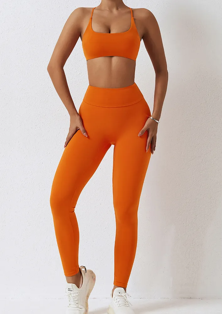 SEAMLESS CRISS-CROSS ORANGE SPORTS BRA