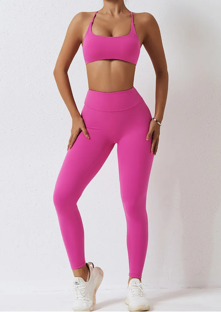 SEAMLESS CRISS-CROSS PINK SPORTS BRA