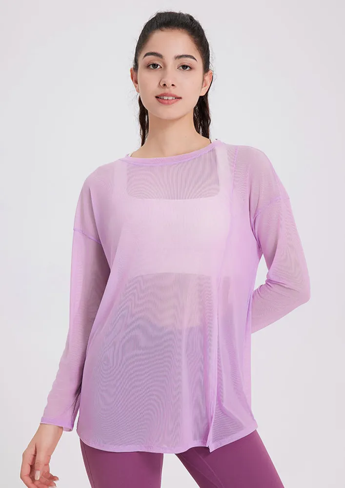 Purple Transparent Slit Sports Top