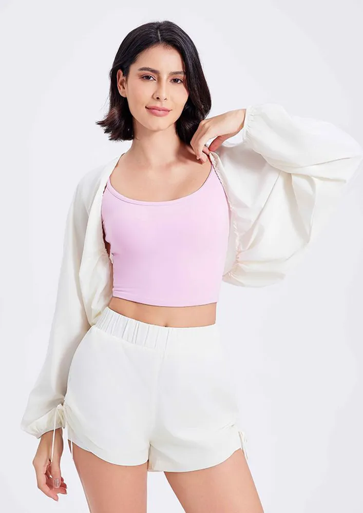 White Open-front Activewear Cropped Shrug