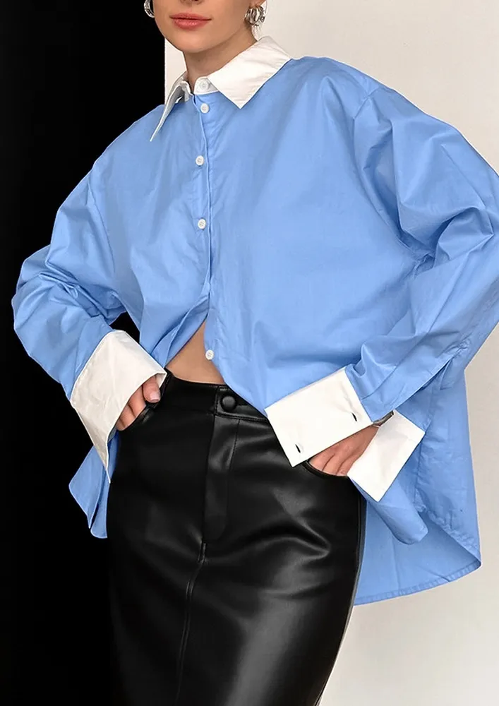 Blue Button-up Monochrome Shirt