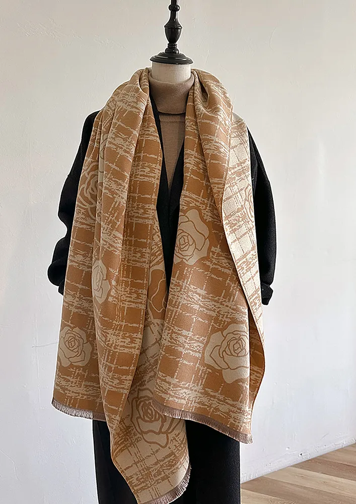 IMITATION CASHMERE PATTERNED KHAKI SCARF