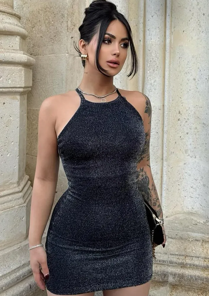 Black Halter Neck Bodycon Mini Dress