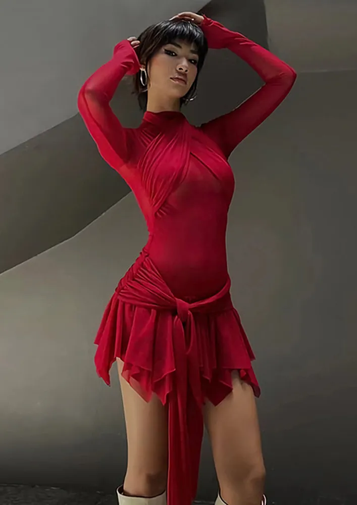 Red Irregular Hem Knot-strap Dress