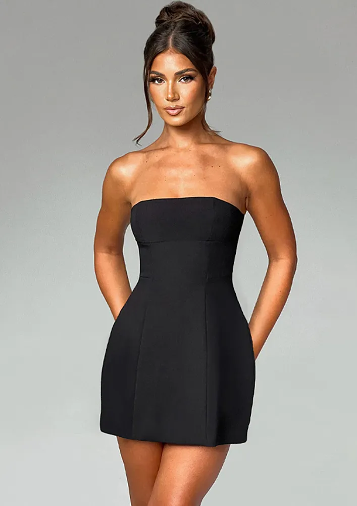 Black Tulip Silhouette Bandeau Dress