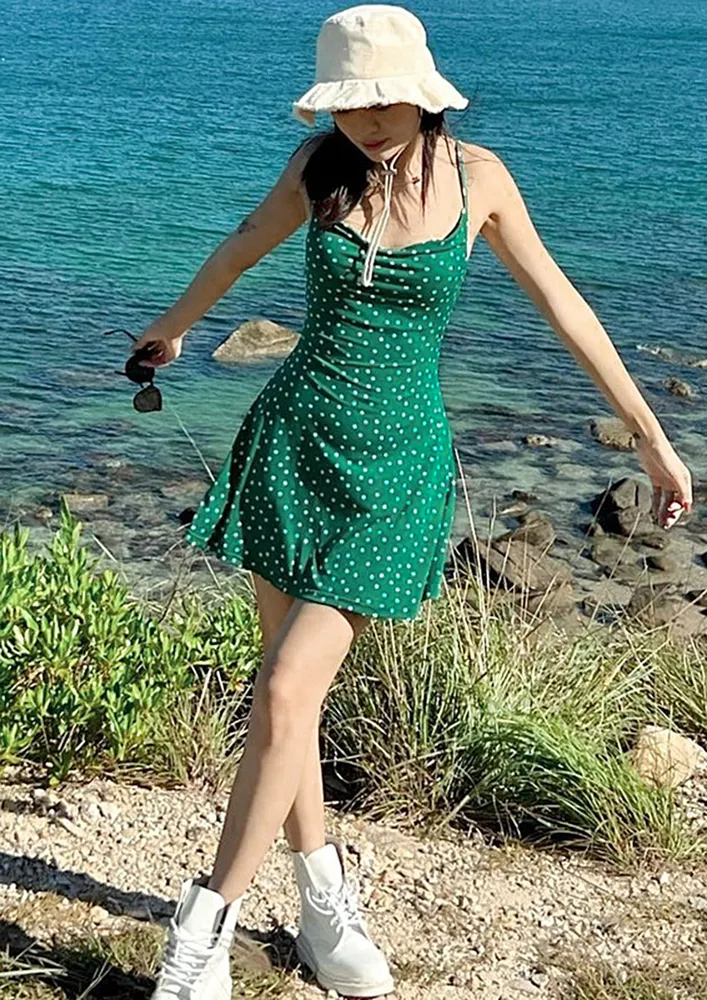 Green Polka Dot Strappy Mini Dress