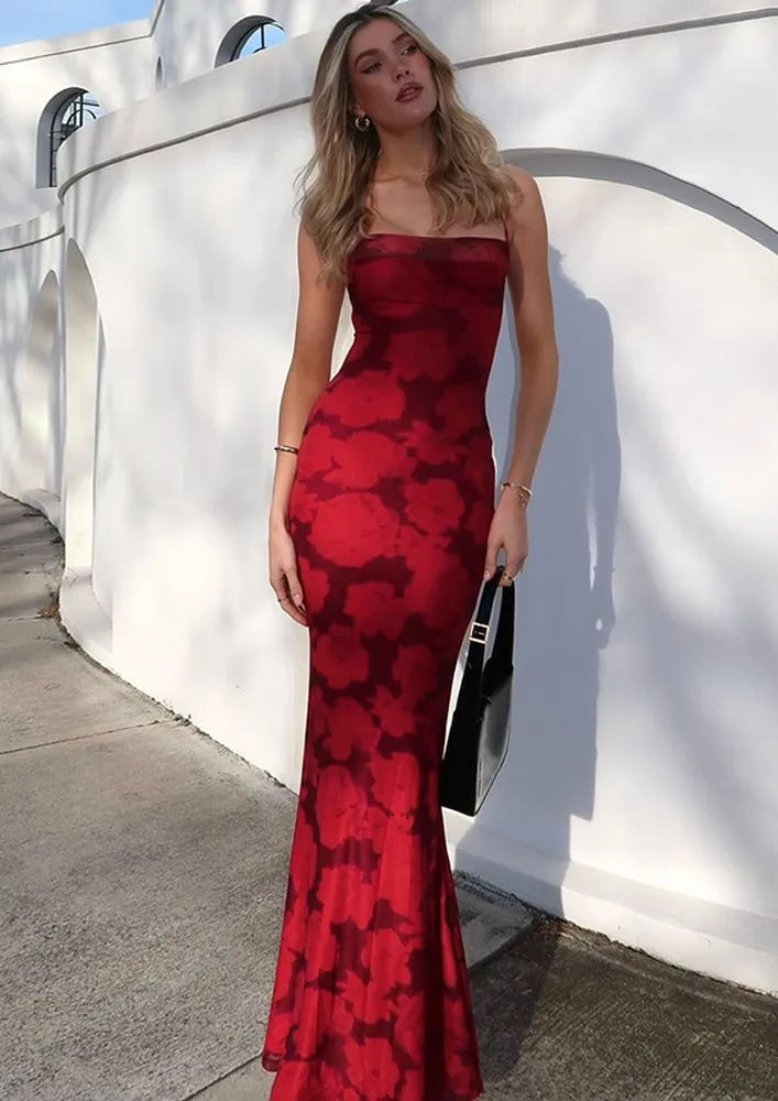 Red Halter Strap Tie And Dye Dress