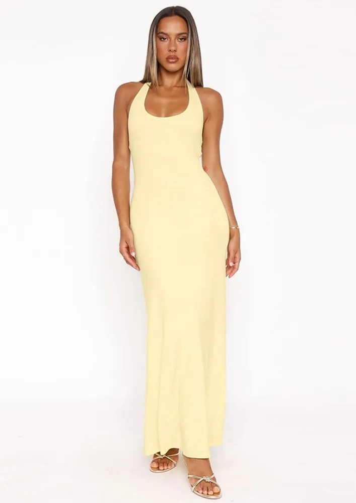 Yellow Halter Neck Sheath Maxi Dress