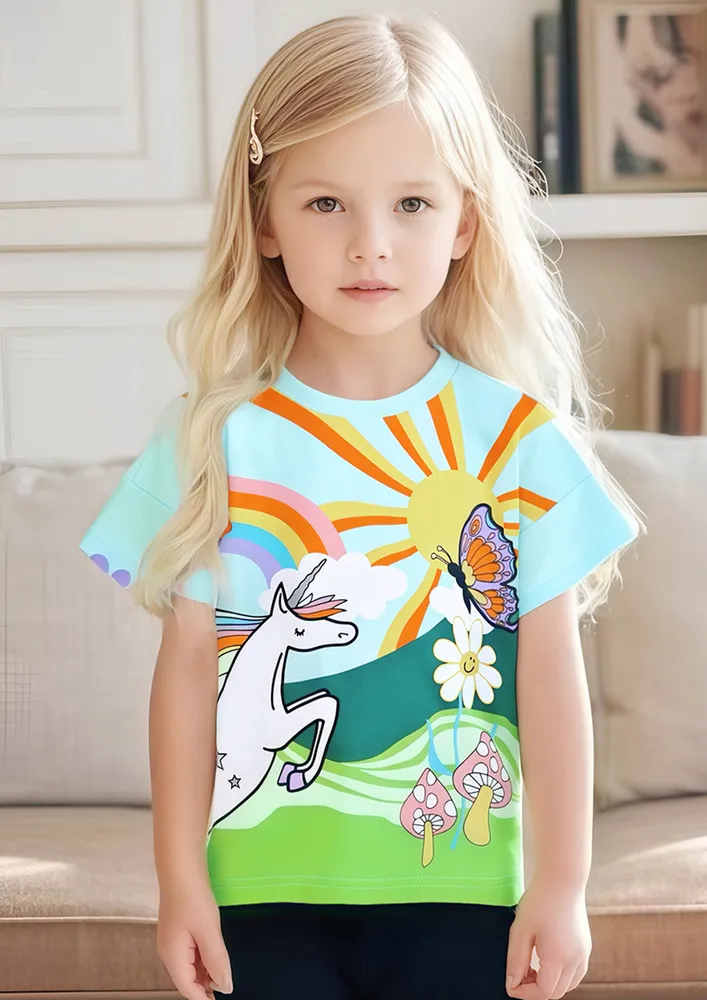 Blue Conversational Print Girls T-shirt