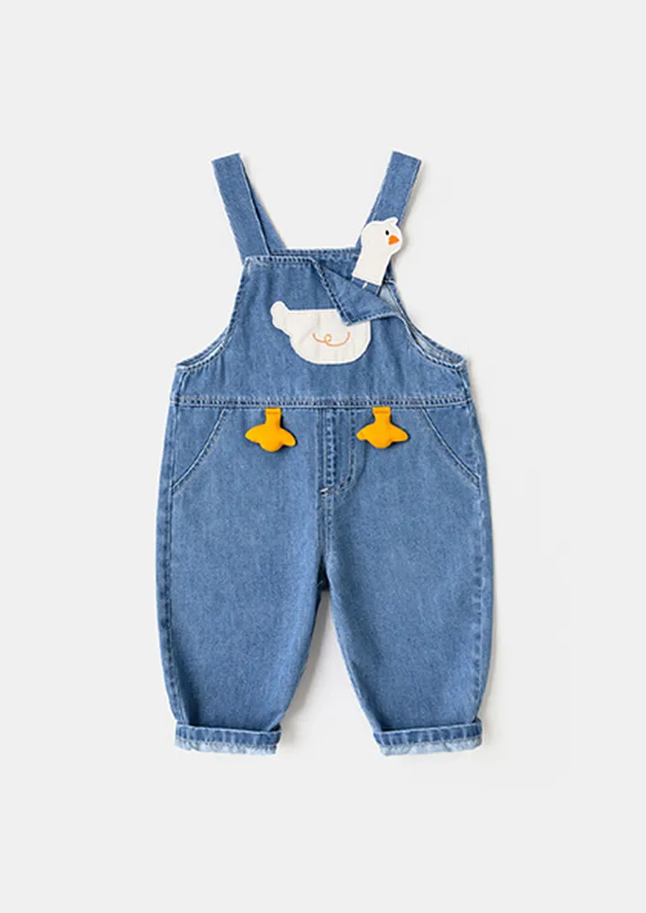 Blue Unisex Kidswear Applique Denim Dungaree