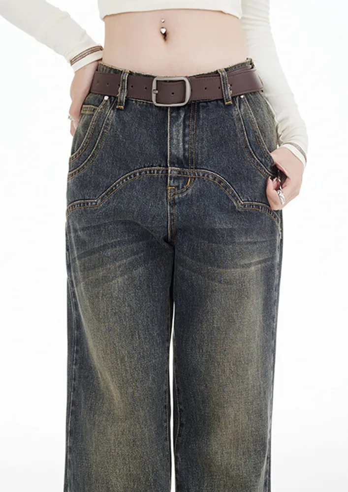 Faded-effect Low-rise Blue Bootcut Jeans