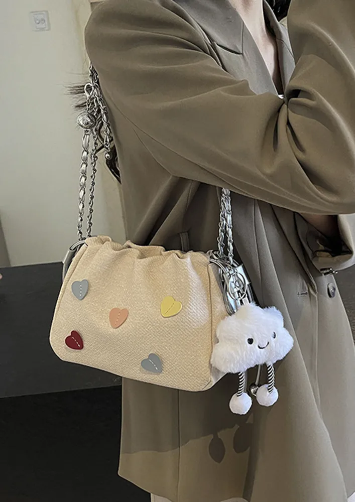 CANVAS HEART-SHAPED APPLIQUE CROSSBODY BAG