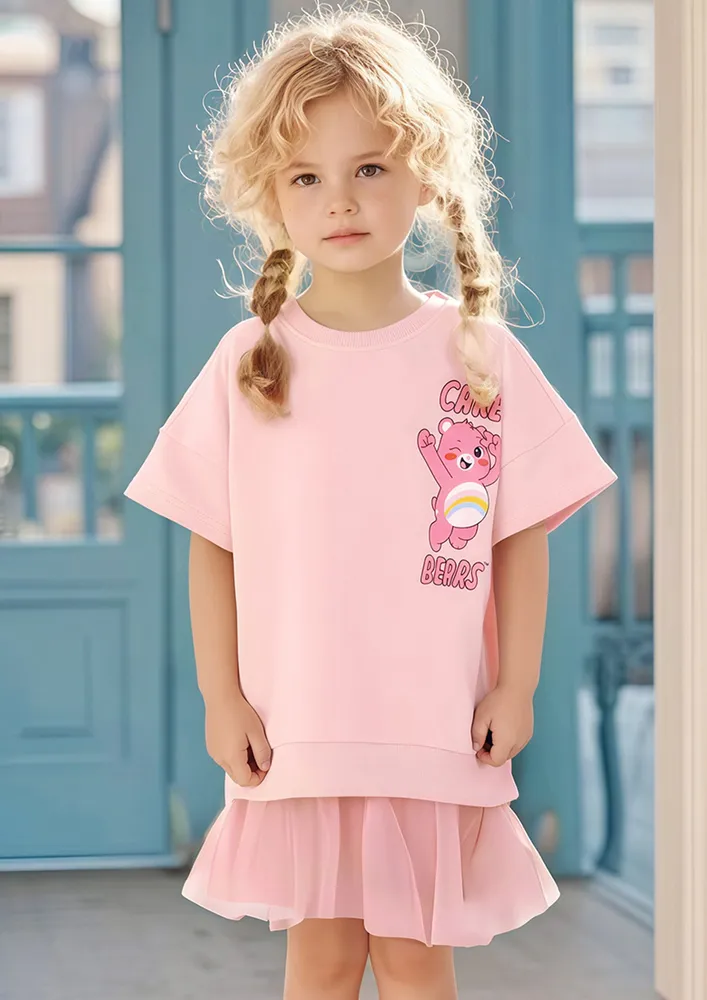 Tulle-hemline Girls Pink Shift Dress 