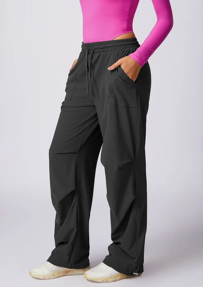 Dark Grey Pleated Detail Activewear Polyamide Pants