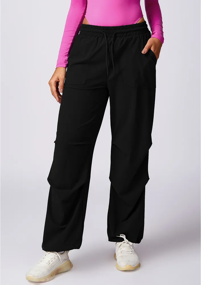 Black Pleated Detail Activewear Polyamide Pants