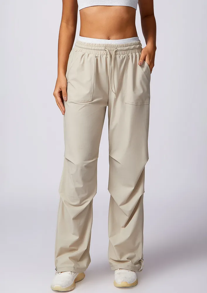 Khaki Pleated Detail Activewear Polyamide Pants