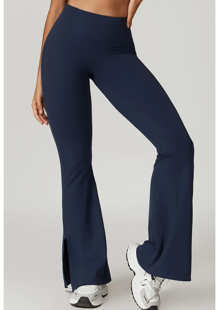 Blue Slit-hem Activewear Flare Pants