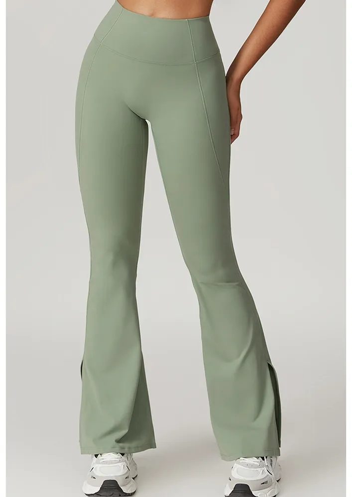 Green Slit-hem Activewear Flare Pants