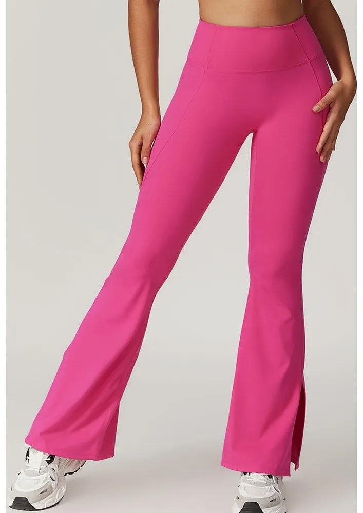 Pink Slit-hem Activewear Flare Pants