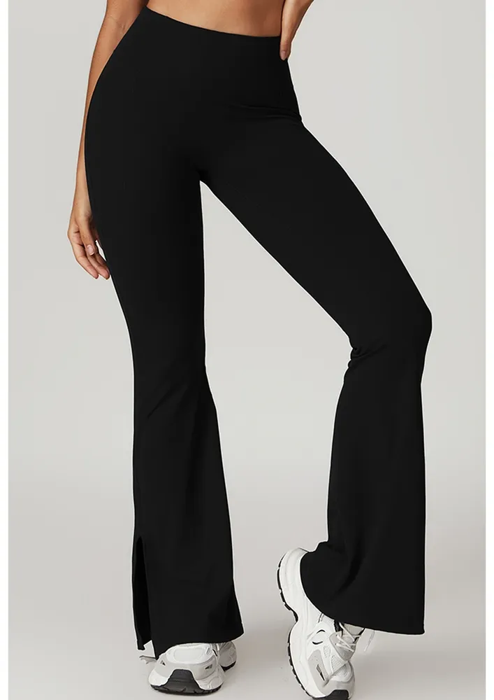 Black Slit-hem Activewear Flare Pants