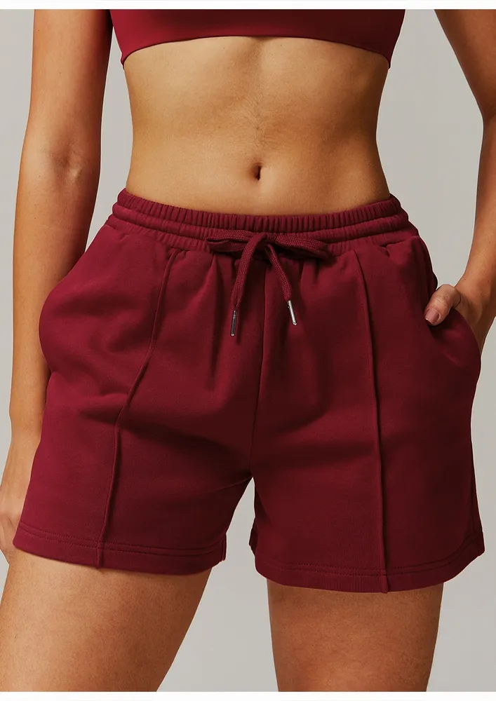 Red Seam Detail Straight Shorts 