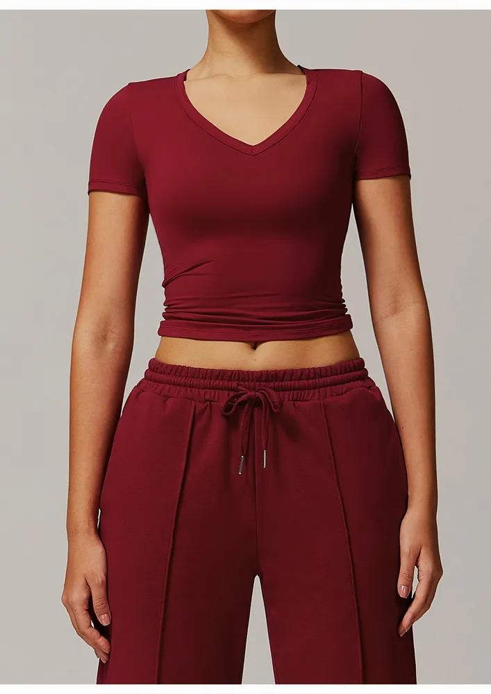 Polyamide Blend V-neck Red Tee