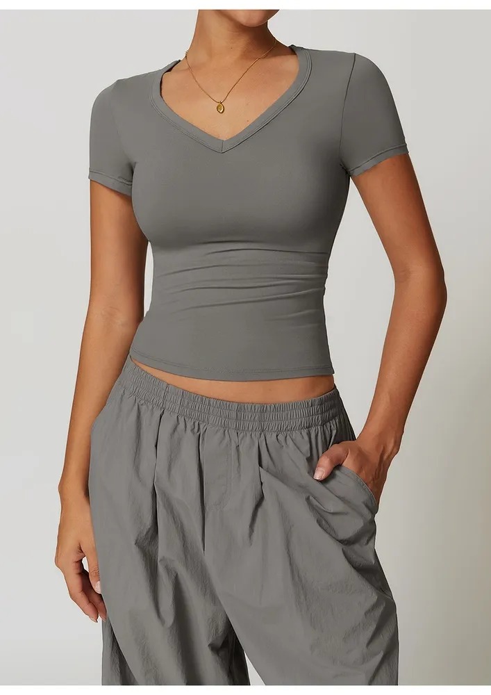 Polyamide Blend V-neck Grey Tee