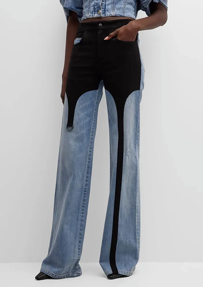 Blue Black Dual Tone Wide Leg Jeans