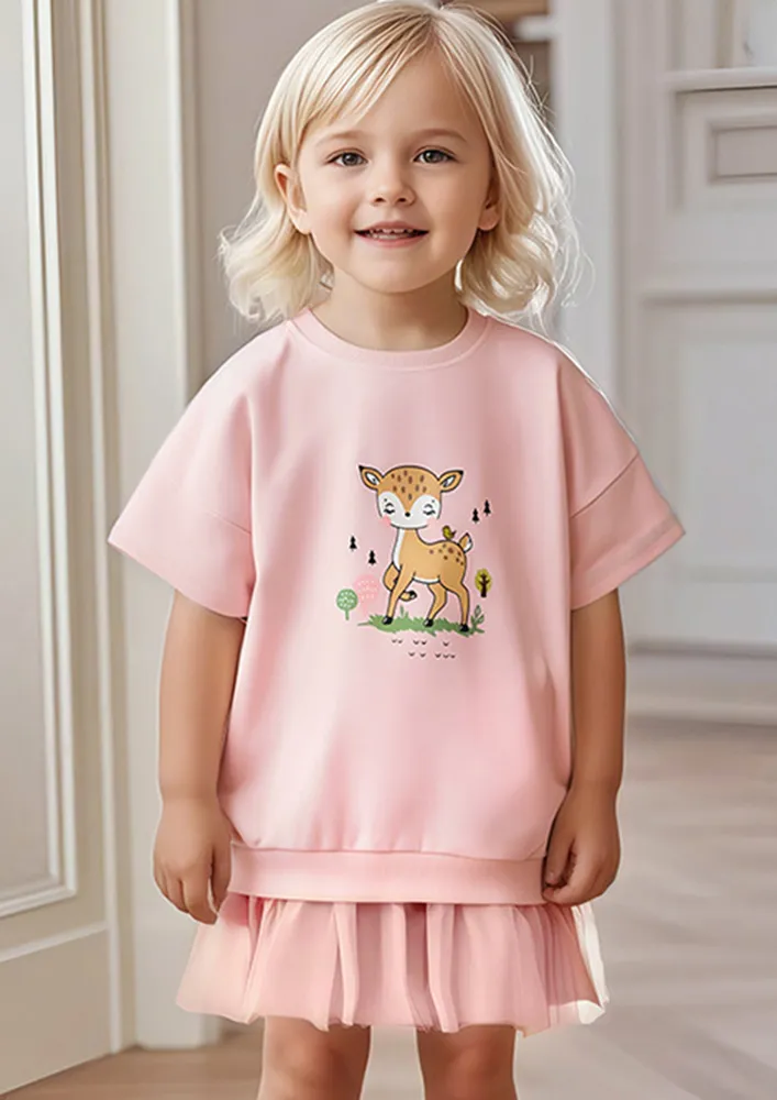 Novelty Pattern Girls Pink Boxy T-shirt Dress