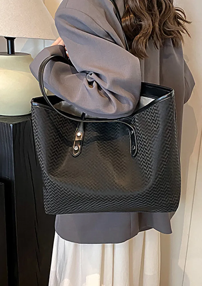 BLACK DOUBLE STRAP TOTE BAG