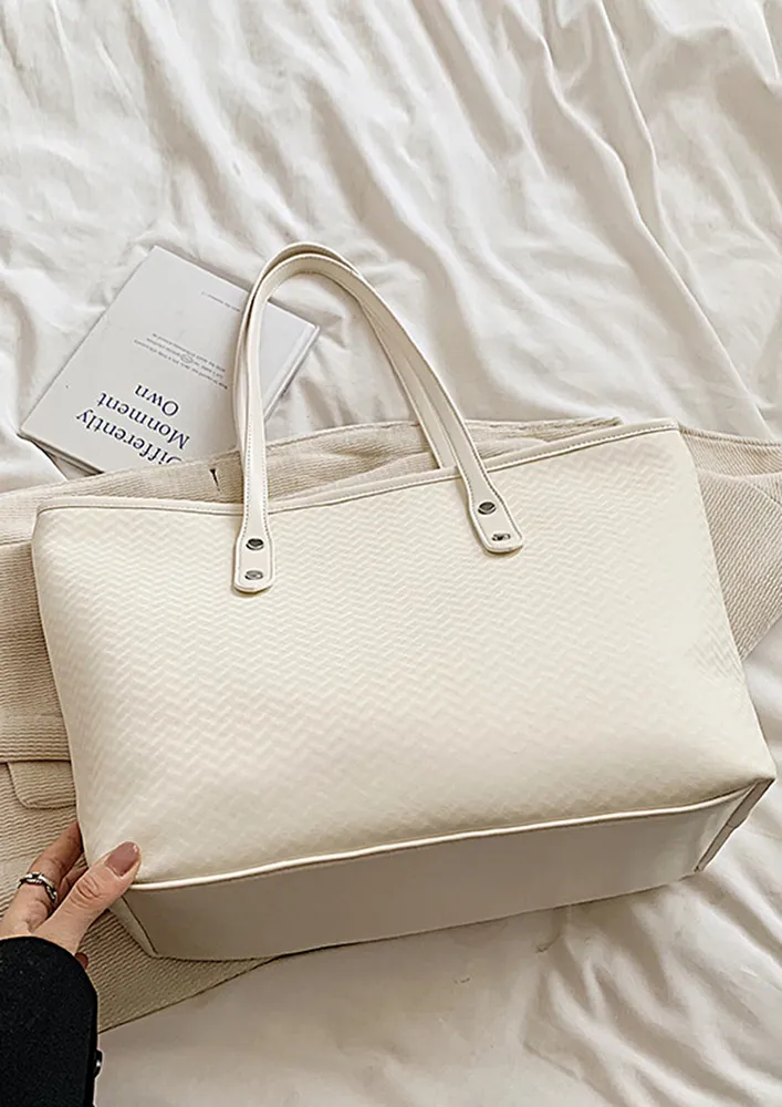 WHITE DOUBLE STRAP TOTE BAG