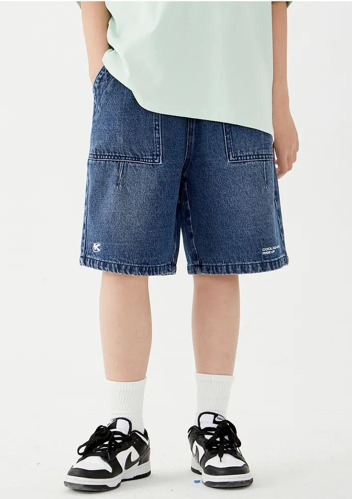 Boys Dark Blue Washed Effect Denim Shorts