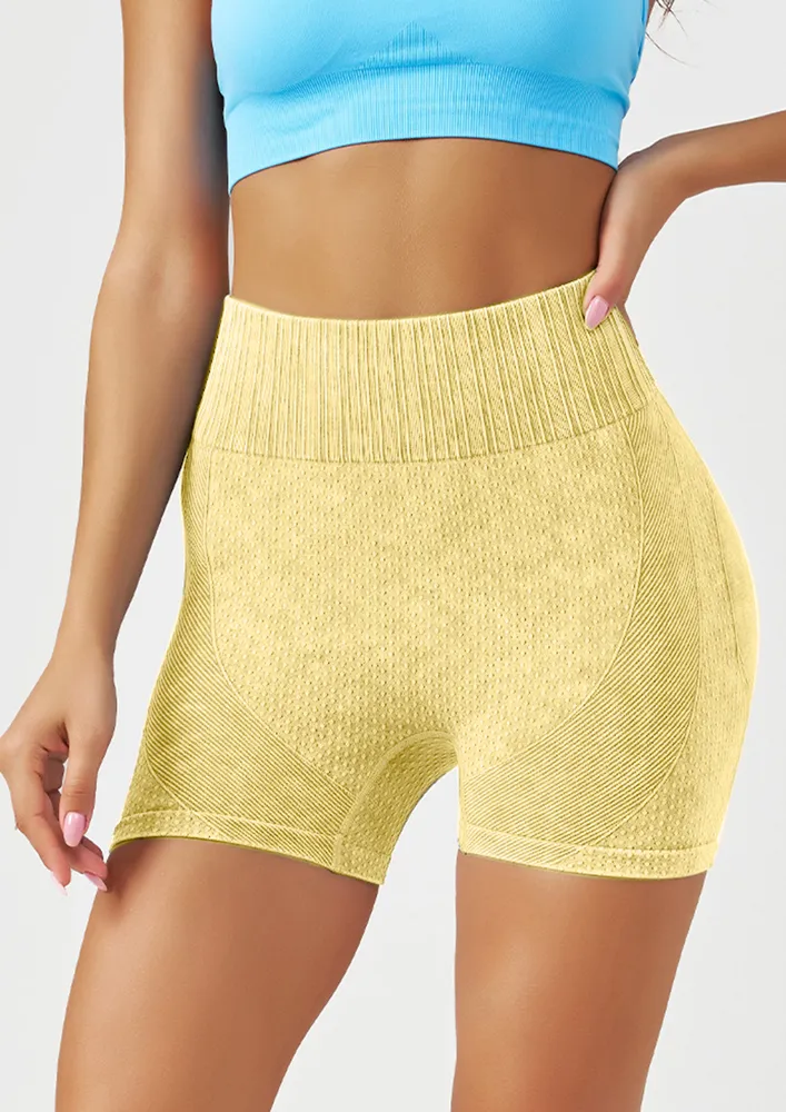 Sculpted High-rise Faded Yellow Sports Shorts