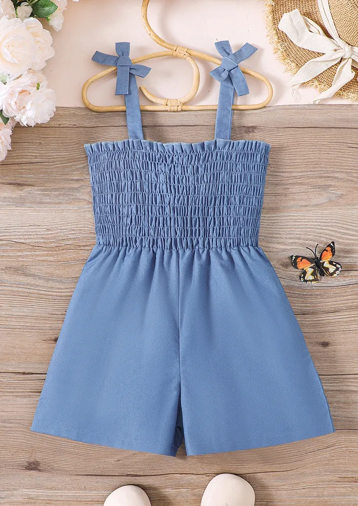 Blue Girls Smocked-bodice Playsuit