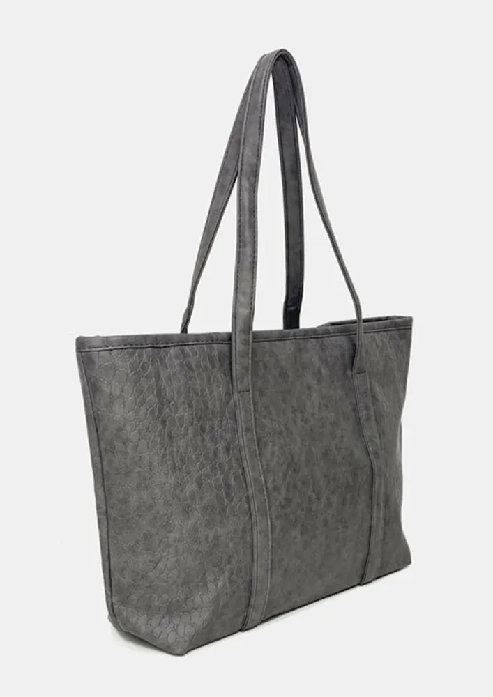 GREY TEXTURED GEOMETRIC TOTE BAG