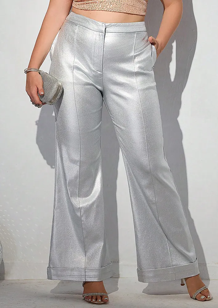 Silver Mid-rise Metallic Trousers