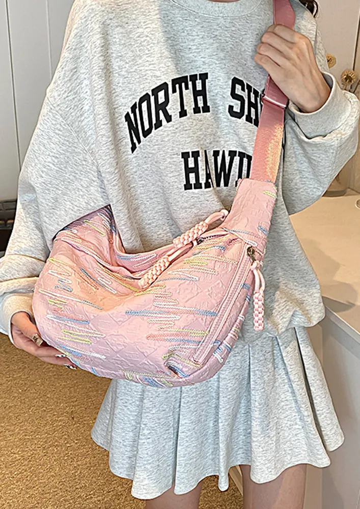 PINK TEXTURED NYLON CROSSBODY BAG