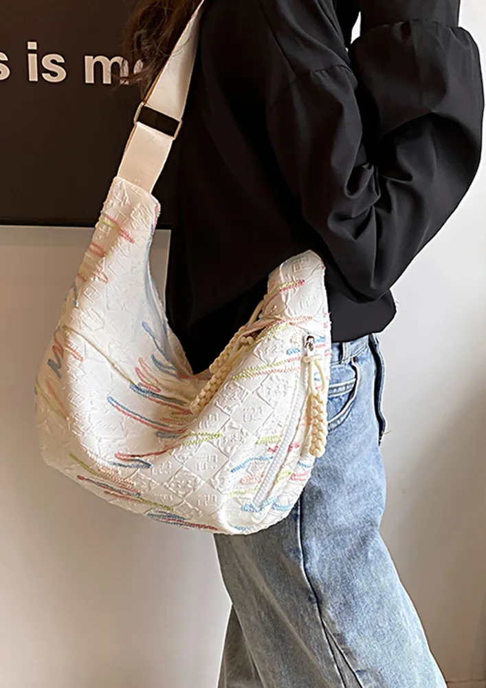 WHITE TEXTURED NYLON CROSSBODY BAG