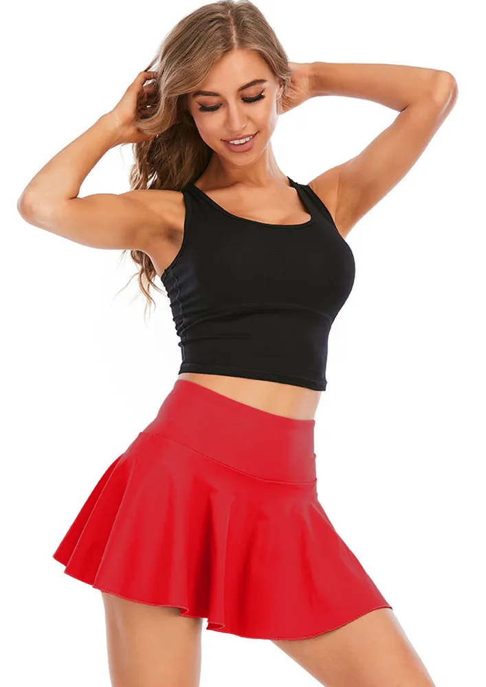 RED NYLON POCKET-DETAIL SPORTS SKORT