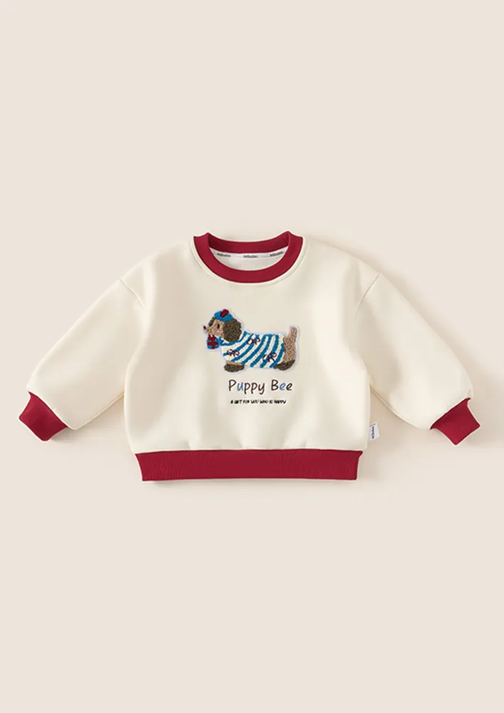 Girls Beige Self-design Sweatshirt