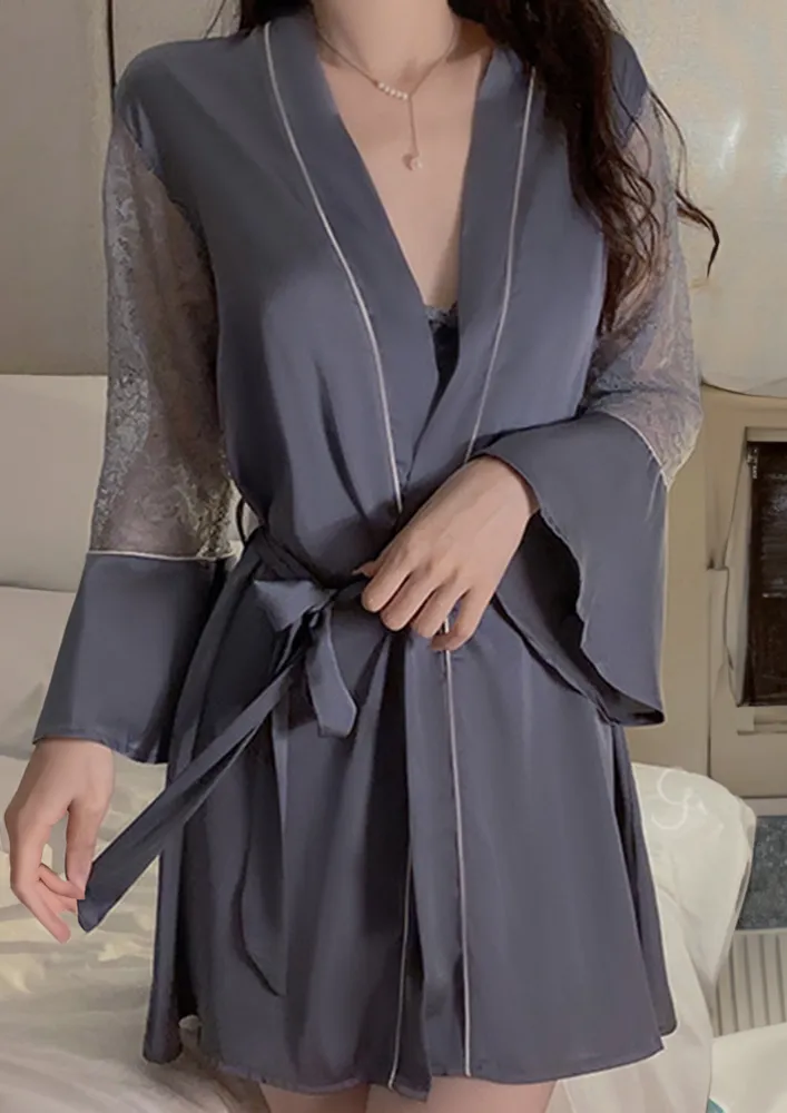 Free Size Flounce Sleeve Night Robe W/ Waist Tie