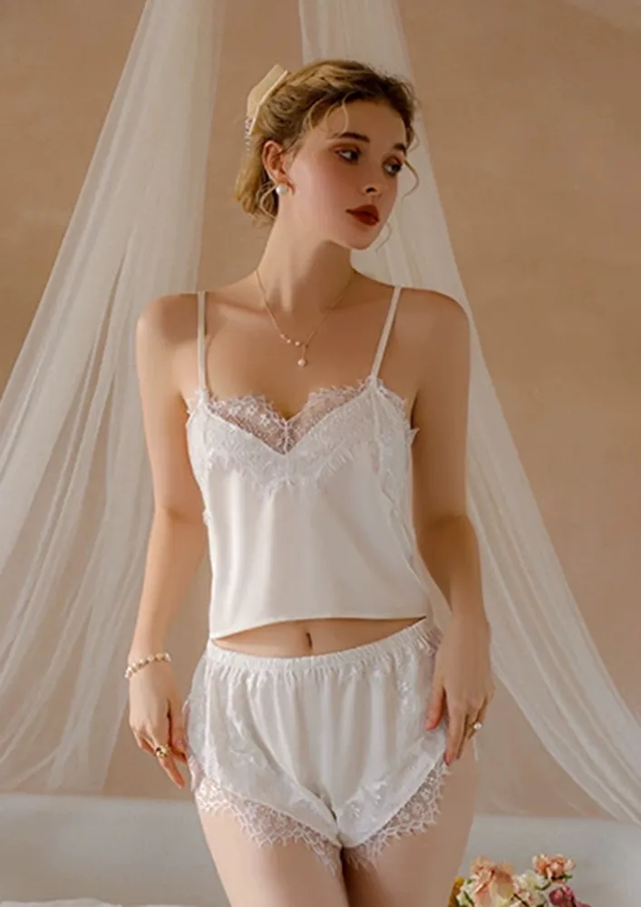 White Lace Detail Nightwear Cami Top & Shorts