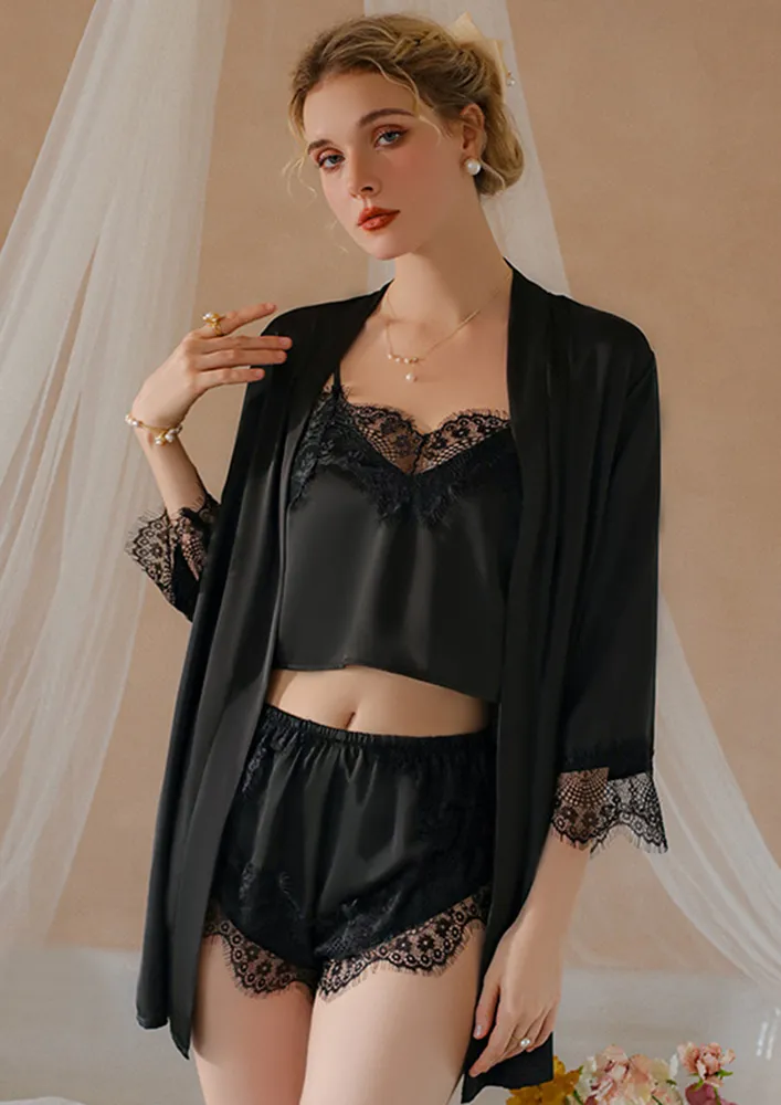 Black V-neck Nightwear Robe