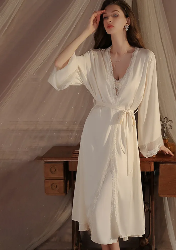 Free Size Lace Trimmed Edge Nightwear Robe