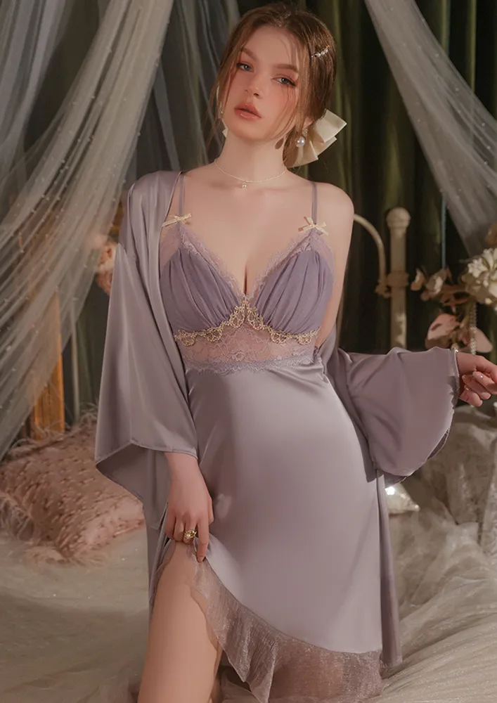 Purple Free Size Nightwear Robe W/ Waist Tie