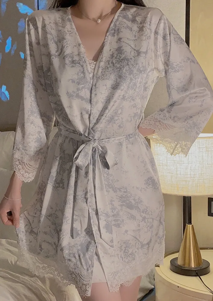 Printed Free Size Night Robe W/ Waist Tie