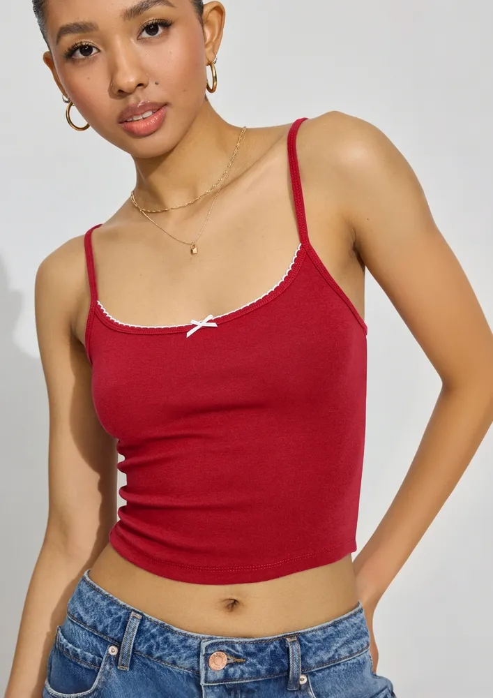 Red Picot-trimmed Short Cami Top