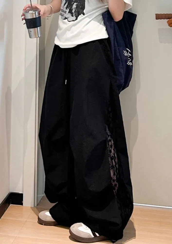 Black Sheer Lace-splicing Detail Pants